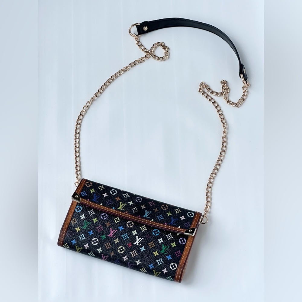 Louis Vuitton Black Multi-colour Crossbody wallet with Gold Chain